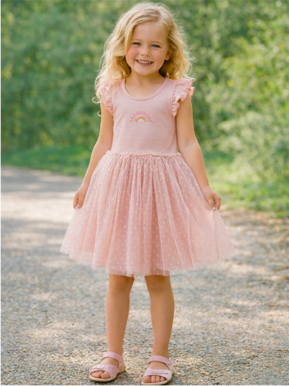 Rainbow Tulle Dress
Girls 4-6 pink Flutter Sleeves NWT